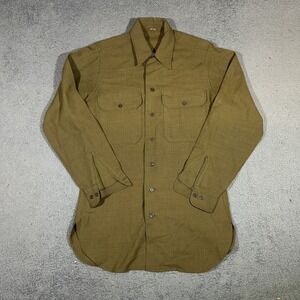 Vintage 1940s WWII US Army Wool Military Field Shirt Medium Olive Green #3286